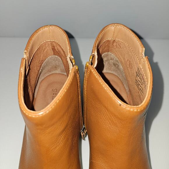 NEW Gentle Souls Mona Ankle Bootie Womens 9.5 Cognac Brown Leather Wedge Comfort - Picture 9 of 14